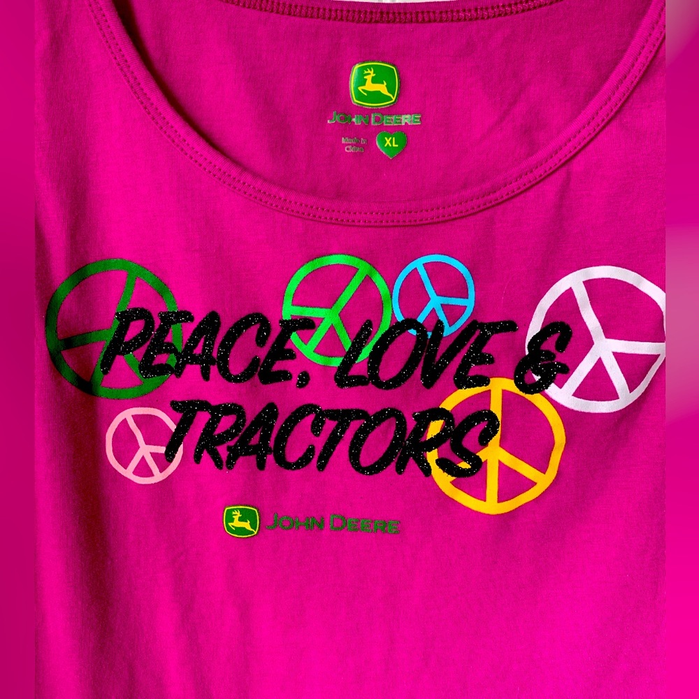 John Deere (XL) “Peace, Love & Tractors” Purple Tank Top
